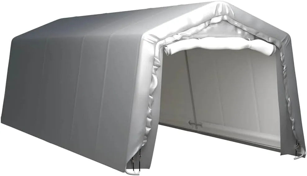 Lagerzelt – aus Stahl, 300 x 750 cm, wetterfest, grau, für Geräte, Maschinen und Außenlagerung
