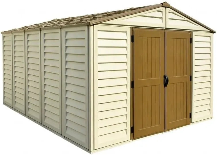 Gerätehaus Plus – aus Kunststoff, 325 x 398 cm, braun, für Gartengeräte, Werkzeug und Außenlagerung