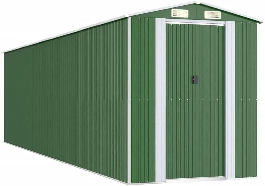 Gerätehaus – aus verzinktem Stahl, 192 x 772 x 223 cm, grün, für Gartengeräte, Werkzeug und Außenlagerung