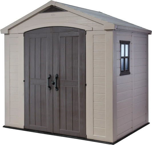 Keter Gerätehaus Factor – 256.5 x 182 x 243 cm, 8.1 m³, 8 x 6, wetterfest, UV-beständig, beige, für Gartengeräte, Werkzeug und Außenlagerung