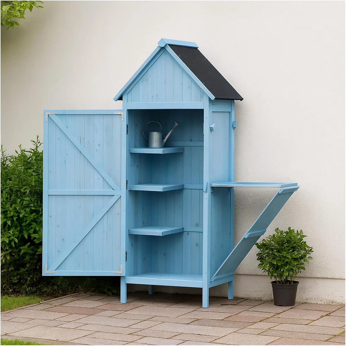 Gartenschrank – aus Holz, für Gartengeräte und Werkzeug, HTI