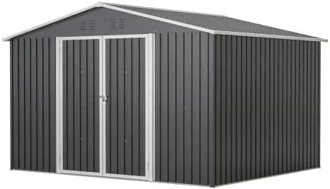 Gerätehaus – aus Metall, 300 x 252 x 191 cm, mit Satteldach, mit Schiebetür, wetterfest, anthrazit, für Rasenmäher und Gartengeräte