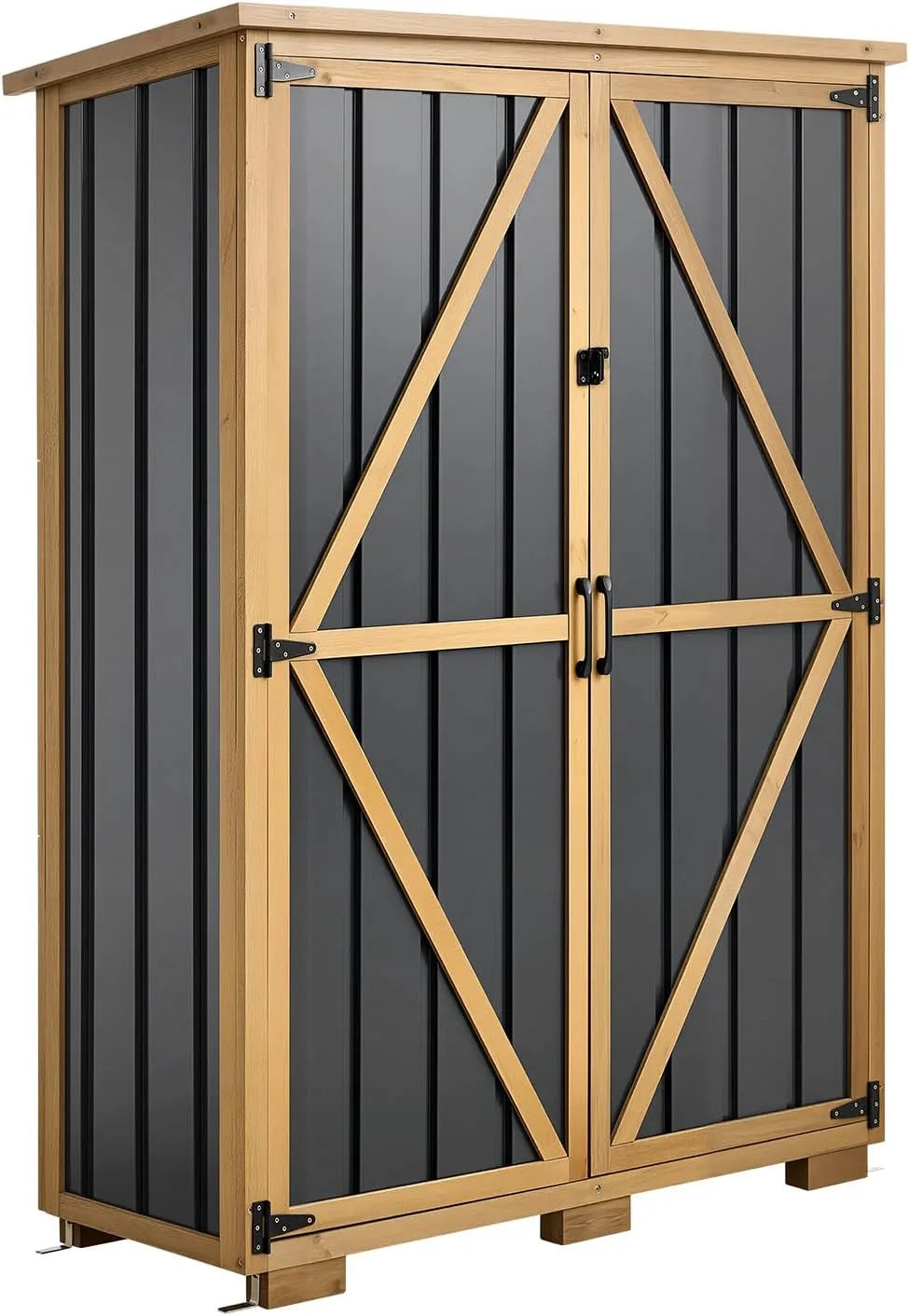 VEVOR Gartenschrank – aus Holz, 112 x 46 x 160 cm, abschließbar, mit Einlegeböden, für Gartengeräte und Werkzeug