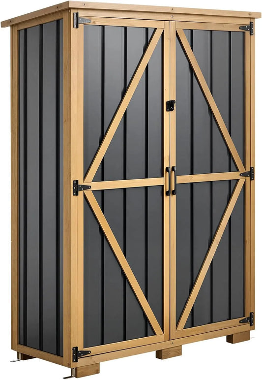 VEVOR Gartenschrank – aus Holz, 112 x 46 x 160 cm, abschließbar, mit Einlegeböden, für Gartengeräte und Werkzeug