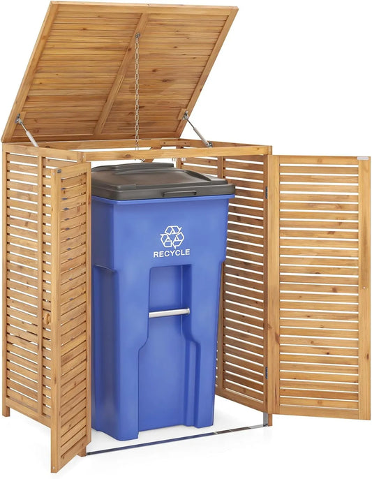 COSTWAY Mülltonnenbox, aus Holz, 120 L, wetterfest, als Sichtschutz und Unterstand für Abfalltonnen