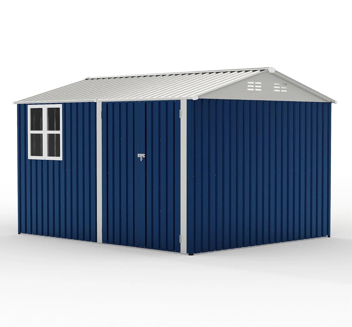 Gerätehaus, aus Metall, 8 x 10FT, mit Satteldach, mit Doppeltür, mit Fenster, wetterfest, für Gartengeräte und Werkzeug