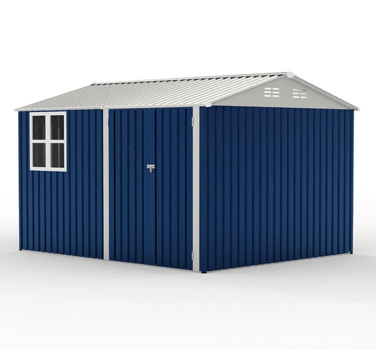 Gerätehaus, aus Metall, 8 x 10FT, mit Satteldach, mit Doppeltür, mit Fenster, wetterfest, für Gartengeräte und Werkzeug