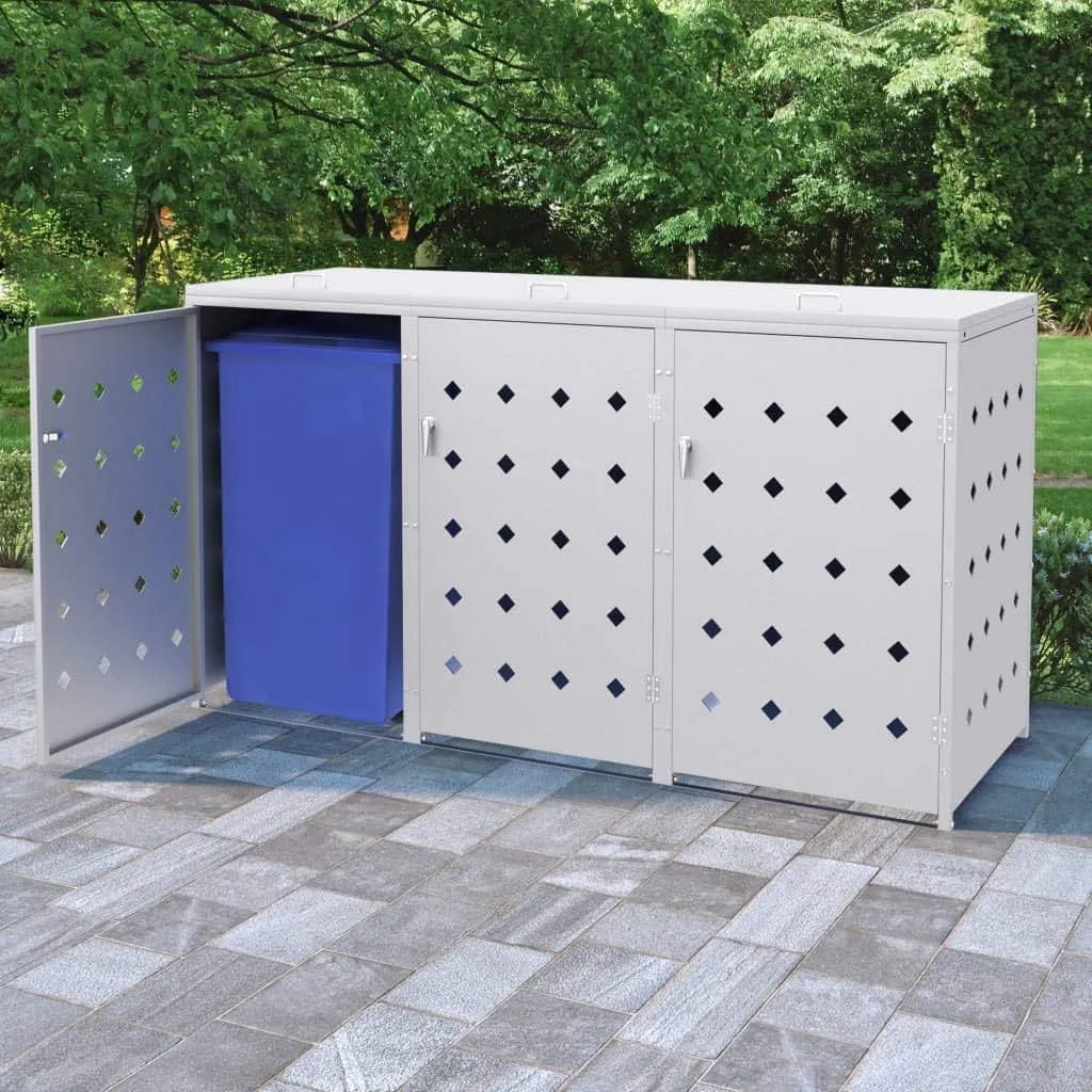 Mülltonnenbox – für 3 Mülltonnen, aus Edelstahl, 240 L, als Sichtschutz und Unterstand für Abfalltonnen, Homgoday