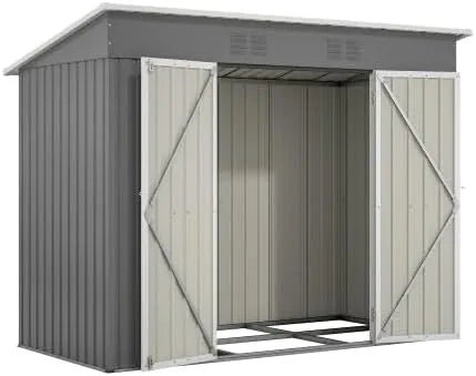Gerätehaus – aus Metall, 8 x 4 FT, 229 x 111 cm, wetterfest, grau, für Gartengeräte und Werkzeug