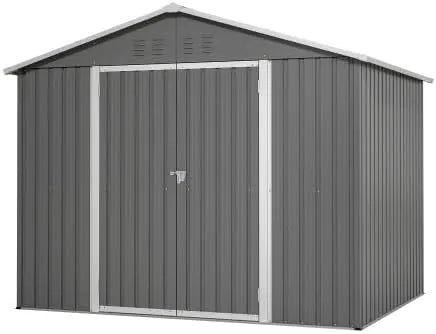 Gerätehaus – aus Metall, 229,4 x 180 x 192.3 cm, wetterfest, grau, für Gartengeräte und Werkzeug