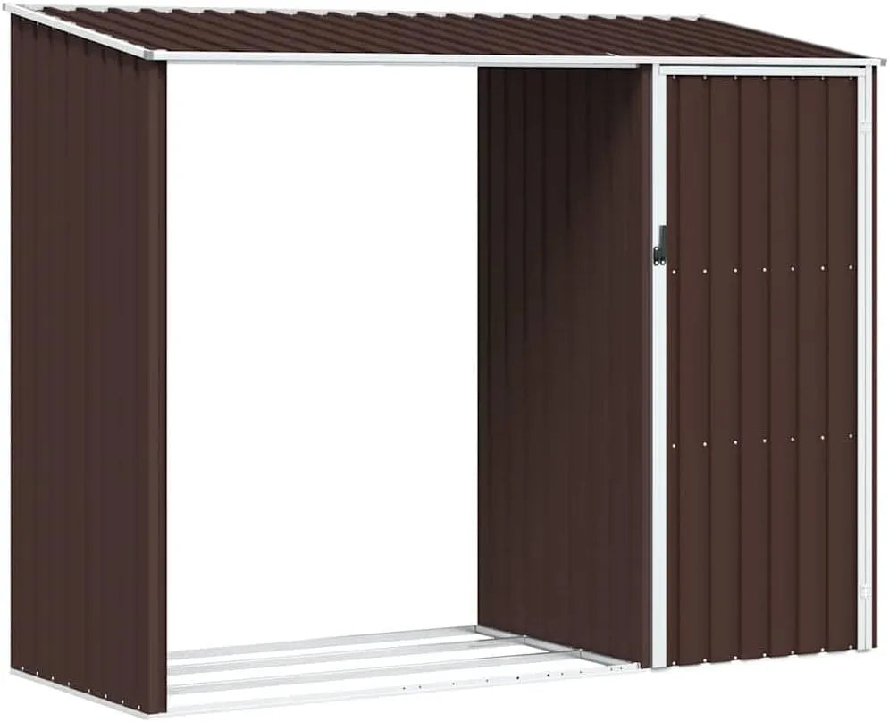 vidaXL Gerätehaus – aus verzinktem Stahl, 245 x 98 x 159 cm, mit Einlegeböden, braun, für Gartengeräte, Werkzeug und Außenlagerung