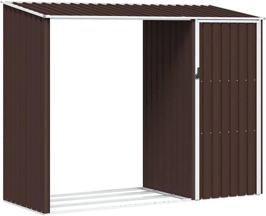 vidaXL Gerätehaus – aus verzinktem Stahl, 245 x 98 x 159 cm, mit Einlegeböden, braun, für Gartengeräte, Werkzeug und Außenlagerung