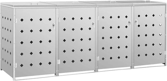 Mülltonnenbox – aus Edelstahl, 276 x 77,5 x 115 cm, 240 L, abschließbar, wetterfest, silber, als Sichtschutz und Unterstand für Abfalltonnen