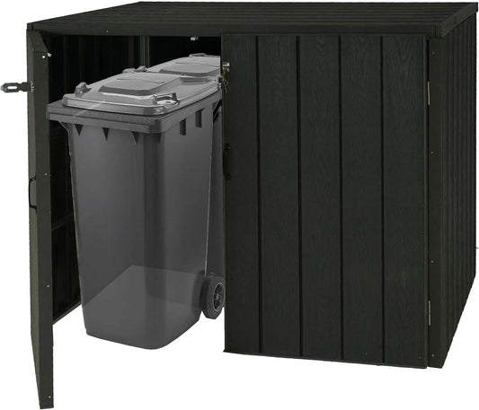 Mülltonnenbox HWC-J28, für 4 Mülltonnen, aus WPC, anthrazit, als Sichtschutz und Unterstand für Abfalltonnen, Mendler