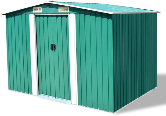 Gerätehaus – aus Metall, 257 x 205 x 178 cm, wetterfest, grün, für Gartengeräte und Fahrräder