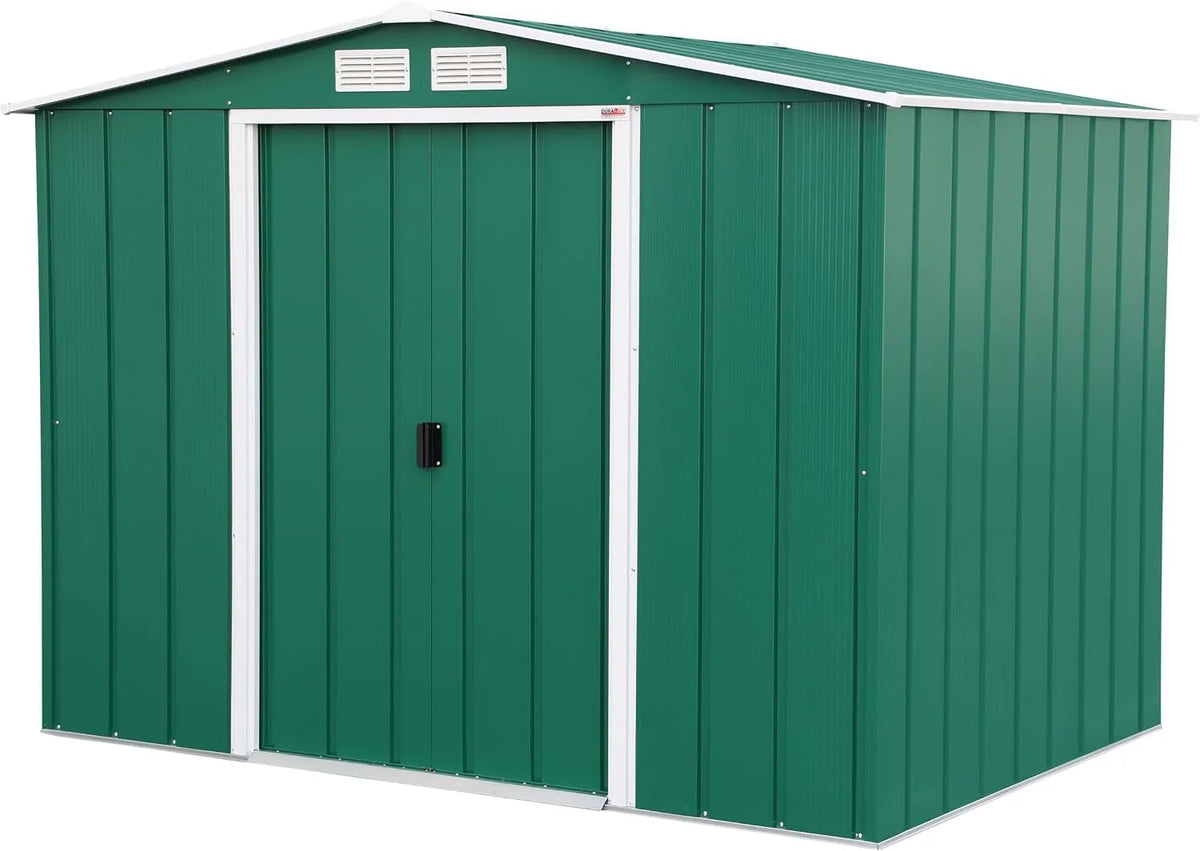 Duramax Gerätehaus – aus Metall, 4.37 m², 8 x 6, wetterfest, grün, für Gartengeräte, Werkzeug und Außenlagerung
