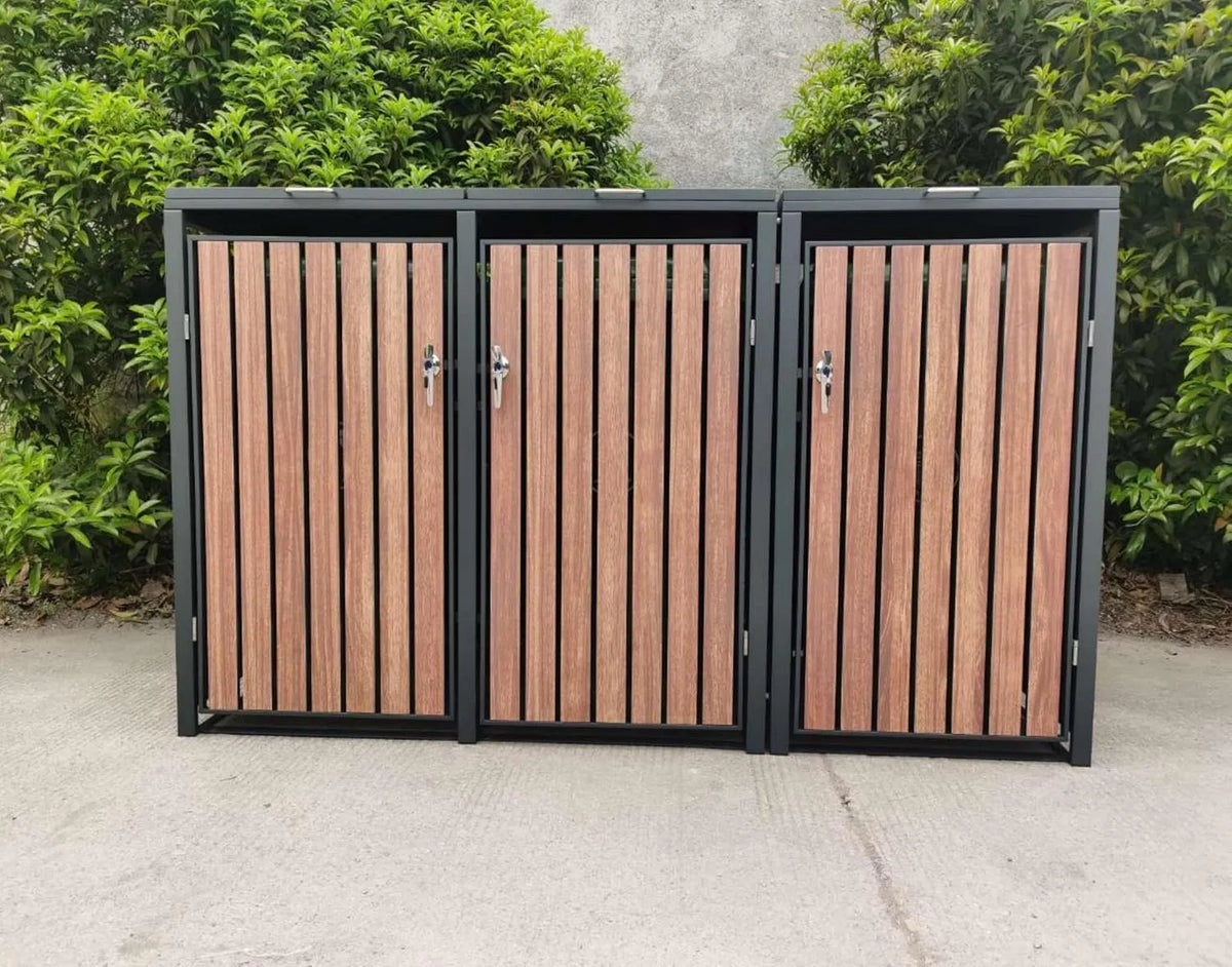 Mülltonnenbox, für 3 Mülltonnen, aus Stahl, 240 L, abschließbar, anthrazit, als Sichtschutz und Unterstand für Abfalltonnen, für Hof und Garten