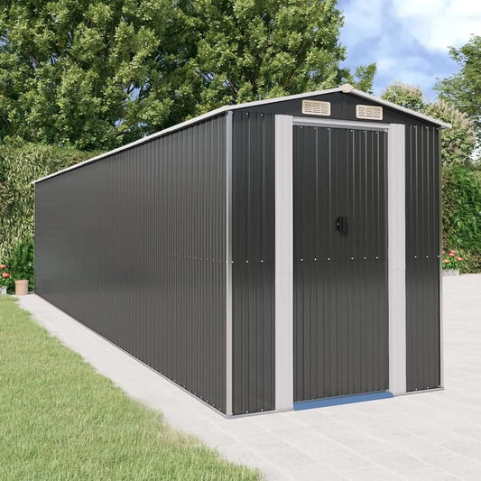 Gerätehaus – aus verzinktem Stahl, 192 x 855 x 223 cm, hellgrau, für Gartengeräte und Fahrräder, ShGaxin