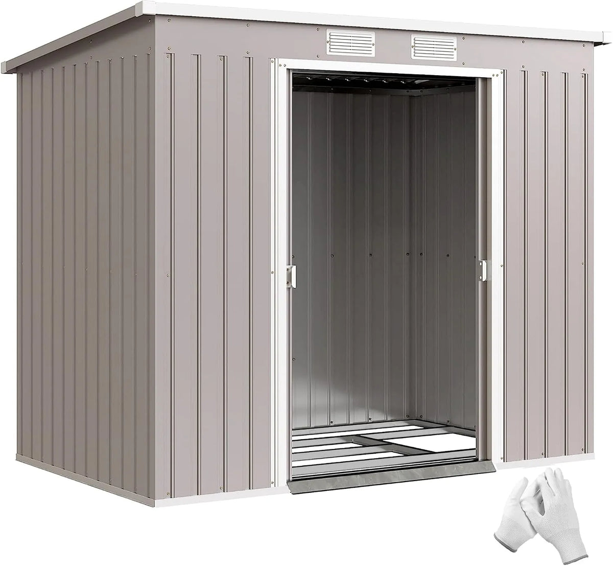Outsunny Gerätehaus – aus Metall, 213 x 130 x 172 cm, 2,42 m², mit Schiebetür, hellgrau, für Gartengeräte, Werkzeug und Außenlagerung