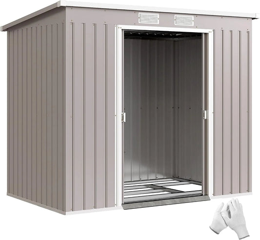 Outsunny Gerätehaus – aus Metall, 213 x 130 x 172 cm, 2,42 m², mit Schiebetür, hellgrau, für Gartengeräte, Werkzeug und Außenlagerung