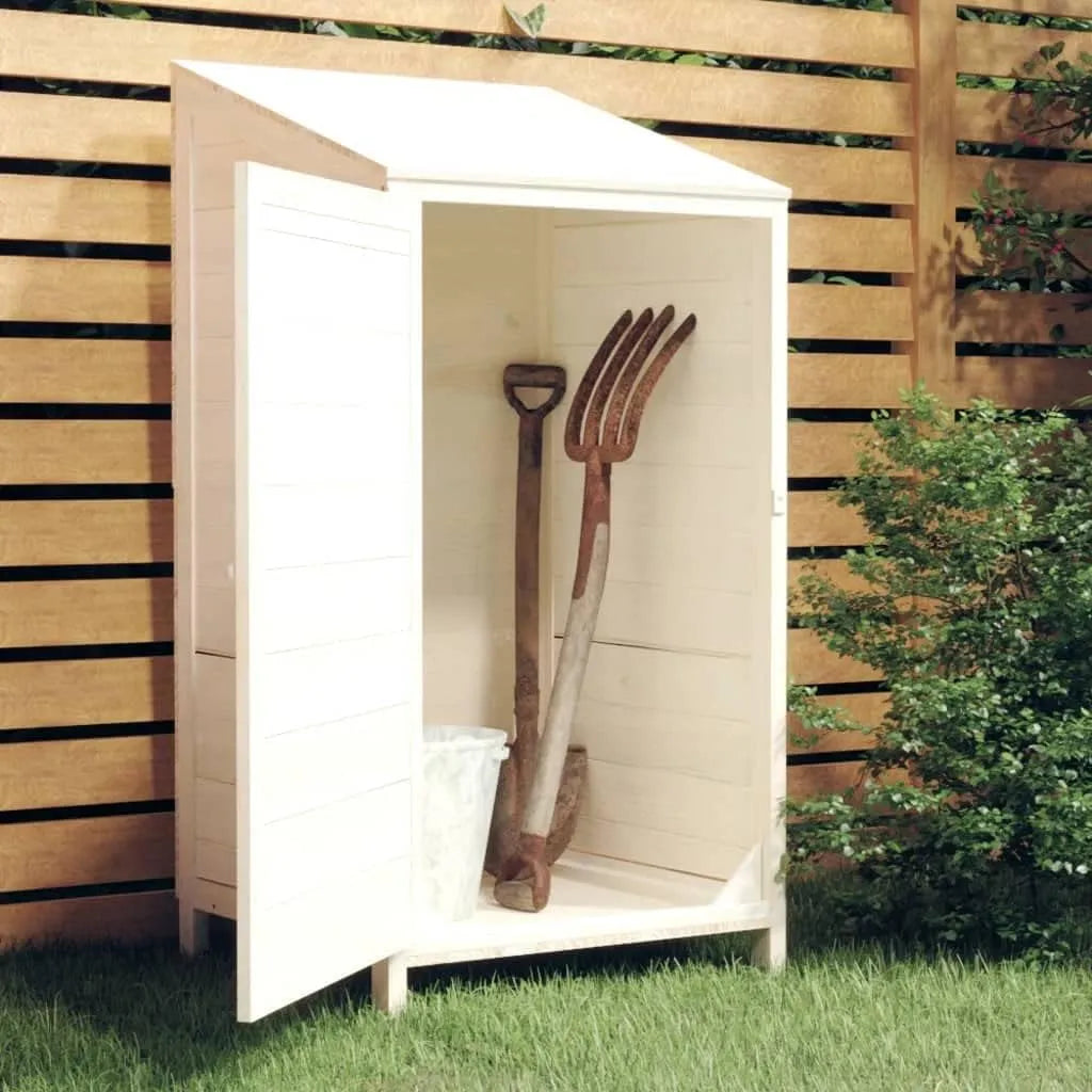 Gerätehaus, aus Massivholz, 55 x 52 x 112 cm, abschließbar, wetterfest, weiß, für Gartengeräte und Fahrräder