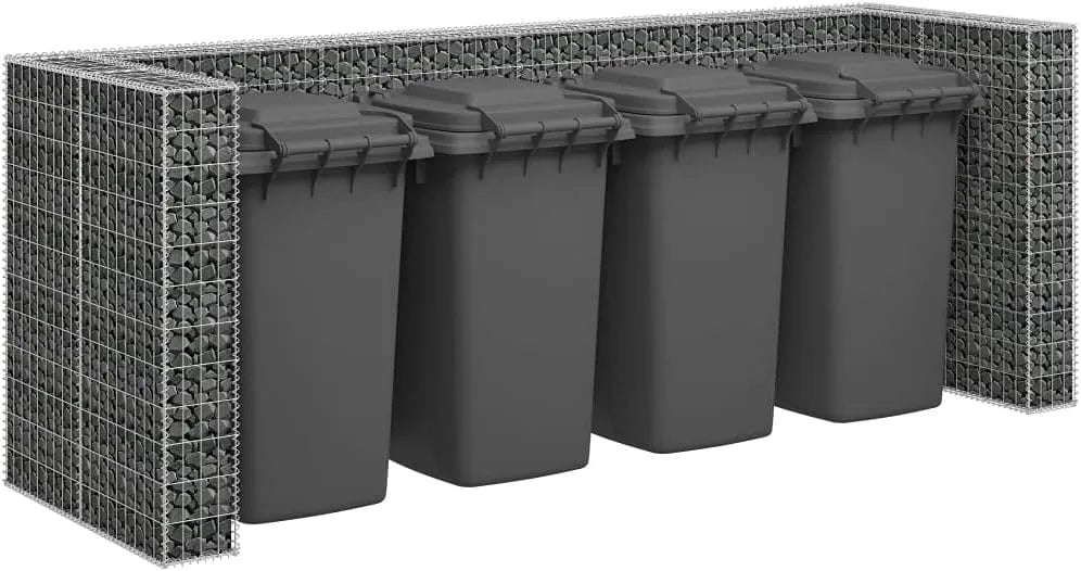 Mülltonnenbox Gabione, für 4 Mülltonnen, aus verzinktem Stahl, 320 x 100 x 120 cm, als Sichtschutz und Unterstand für Abfalltonnen, Tidyard