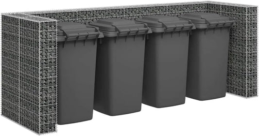 Mülltonnenbox Gabione, für 4 Mülltonnen, aus verzinktem Stahl, 320 x 100 x 120 cm, als Sichtschutz und Unterstand für Abfalltonnen, Tidyard