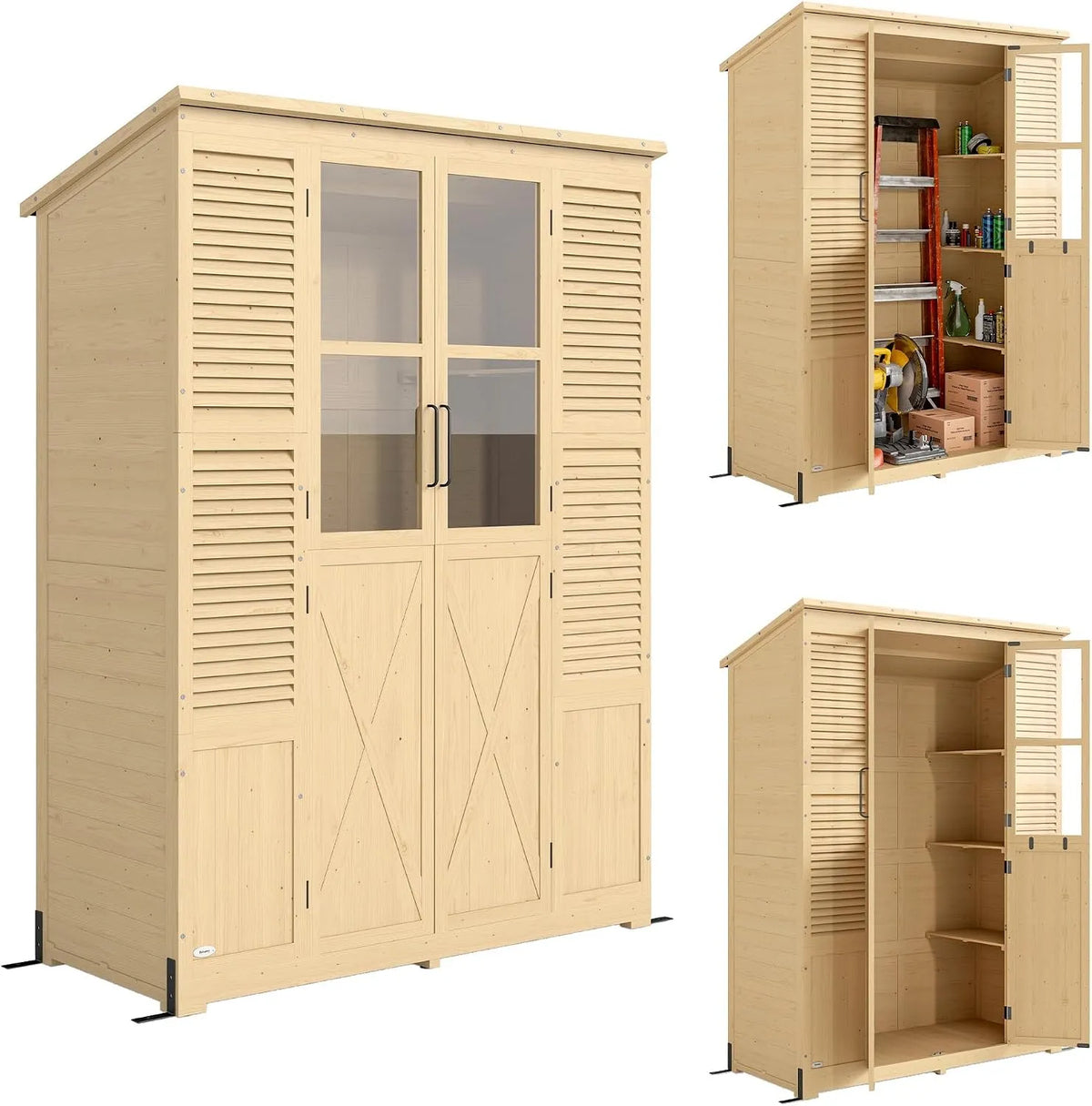 Outsunny Gartenschrank – aus Holz, 147 x 68 x 198 cm, für Werkzeug und Gartenzubehör