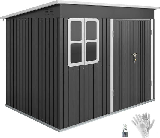 Outsunny Gerätehaus, aus Metall, 260 x 177 x 190 cm, 4,13 m², mit Fenster, dunkelgrau, für Gartengeräte, Werkzeug und Außenlagerung
