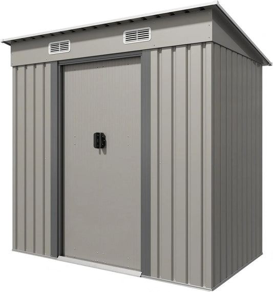 Gerätehaus – aus Metall, 183 x 109 x 182 cm, 3.6 m³, mit Pultdach, mit Schiebetür, wetterfest, grau, für Gartengeräte und Werkzeug