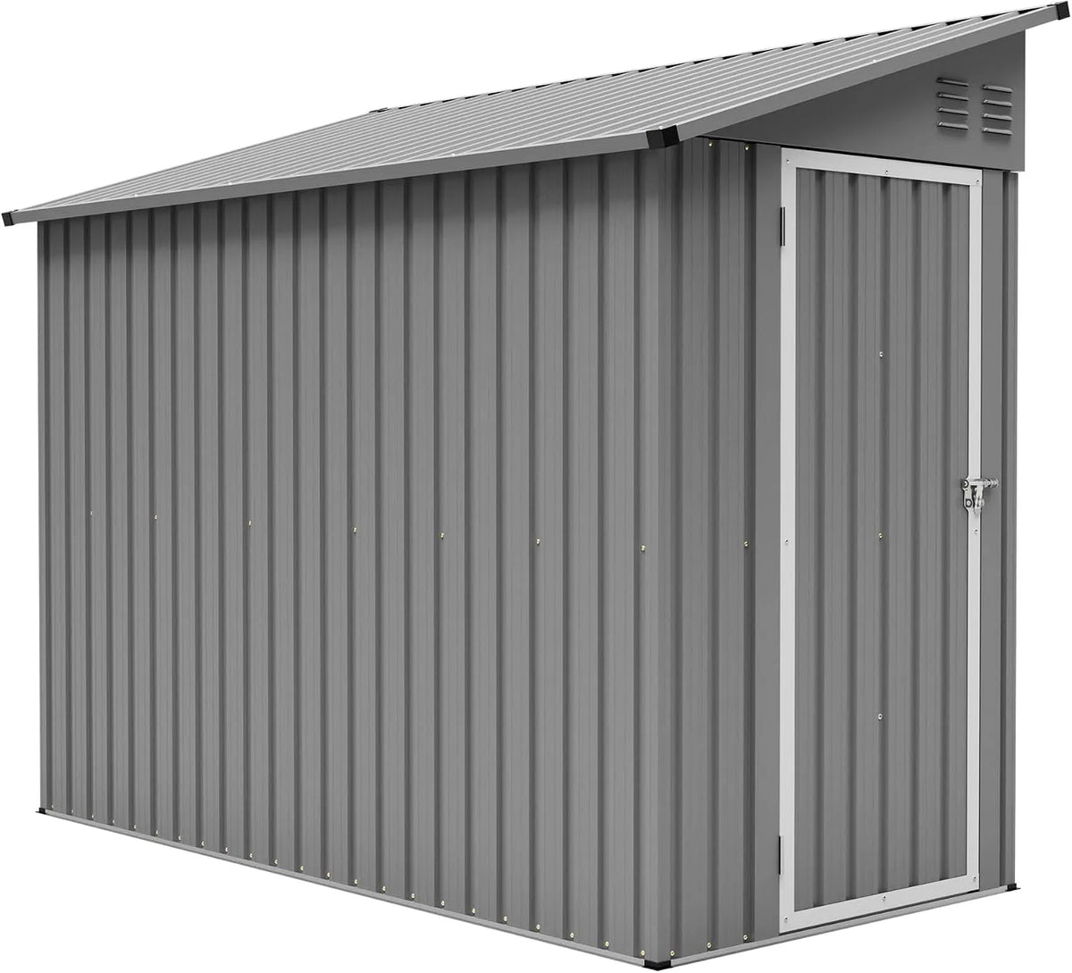 Gerätehaus – aus Metall, 242 x 111 x 192 cm, mit Pultdach, abschließbar, mit Belüftung, mit Boden, grau, für Gartengeräte und Fahrräder