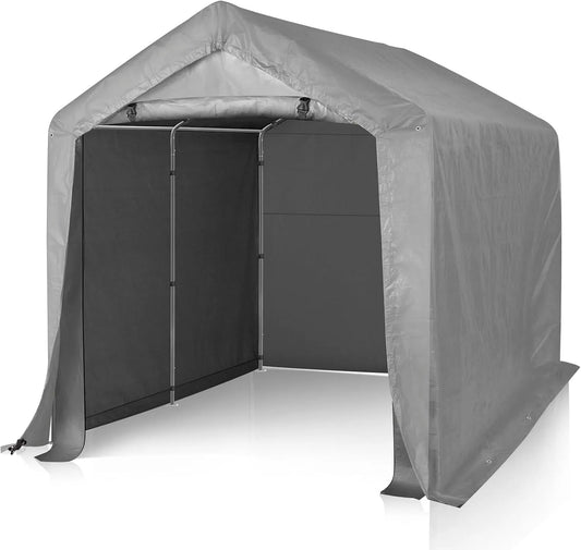Gerätehaus, 240 x 240 cm, wetterfest, grau, für Gartengeräte und Fahrräder, LEADZM