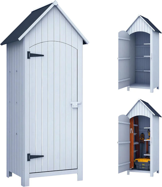 Outsunny Gartenschrank – aus Holz, 77,5 x 54,2 x 179,5 cm, für Werkzeug und Gartenzubehör