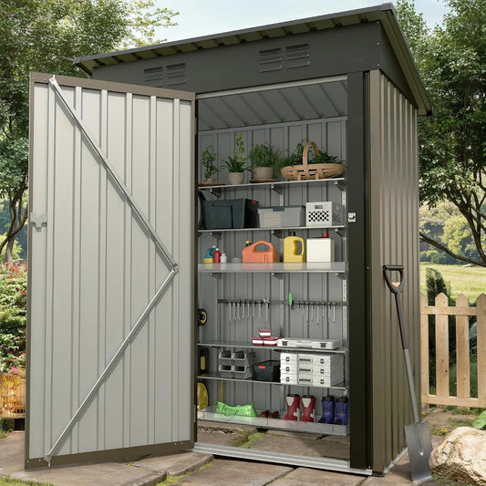 Gerätehaus – aus Metall, 152 x 89 x 183 cm, mit Pultdach, abschließbar, mit Belüftung, für Gartengeräte, Werkzeug und Außenlagerung