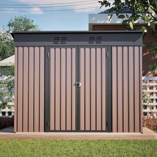 Gerätehaus – aus Metall, 8 x 4 FT, abschließbar, braun, für Gartengeräte, Werkzeug und Außenlagerung