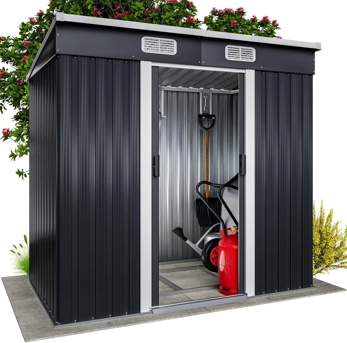 Gerätehaus – aus Metall, 200 x 125 x 180 cm, für Gartengeräte, Werkzeug und Außenlagerung