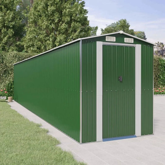 Gerätehaus Mülltonne, aus verzinktem Stahl, 192 x 938 x 223 cm, mit Schiebetür, mit Doppeltür, mit Belüftung, grün, für Gartengeräte und Fahrräder