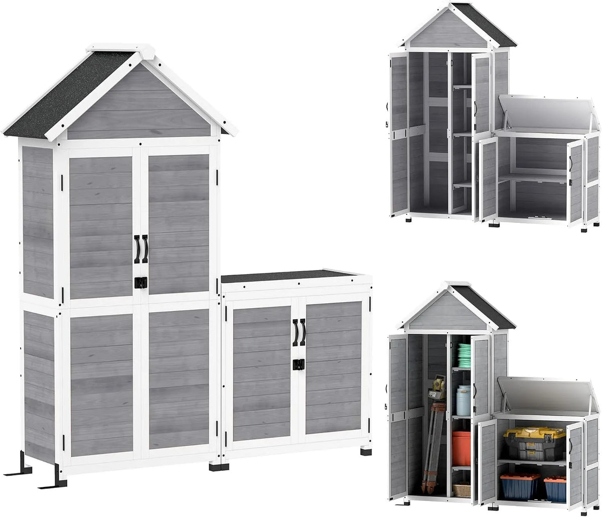 Outsunny Gartenschrank – aus Holz, 89 x 51 x 182 cm, mit Satteldach, hellgrau, für Werkzeug und Gartenzubehör