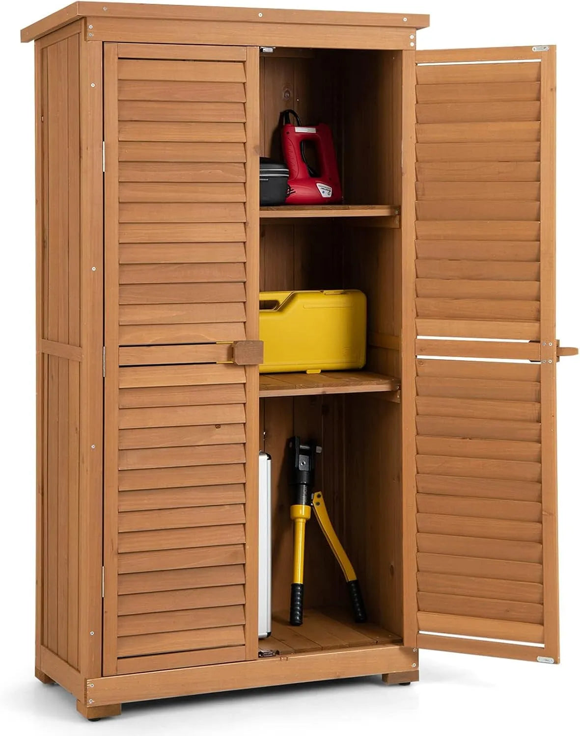 Gerätehaus RELAX4LIFE – aus Holz, 87 x 47 x 160 cm, mit Satteldach, mit Einlegeböden, wetterfest, für Gartengeräte, Werkzeug und Außenlagerung