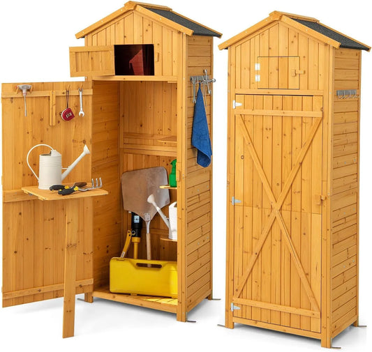 Gerätehaus RELAX4LIFE – aus Holz, 75 x 50 x 180,5 cm, mit Satteldach, mit Einlegeböden, wetterfest, faltbar, RELAX4LIFE