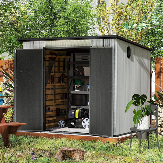 Gerätehaus, aus Kunststoff, 1,8 x 2,4m, abschließbar, mit Belüftung, grau, für Fahrräder und Zubehör