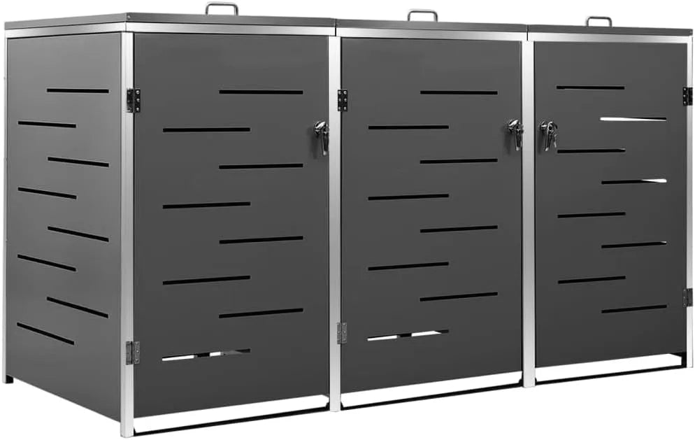 vidaXL Mülltonnenbox – für 3 Mülltonnen, aus Edelstahl, 207 x 77,5 x 115 cm, als Sichtschutz und Unterstand für Abfalltonnen