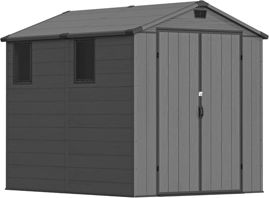Gerätehaus Dunkelgrau – aus Kunststoff, 185 x 240 x 210 cm, 9,4 m³, 6 x 8, abschließbar, mit Boden, wetterfest, für Fahrräder und Zubehör