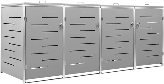 Mülltonnenbox, für 4 Mülltonnen, aus Edelstahl, 276,5 x 77,5 x 115,5 cm, abschließbar, als Sichtschutz und Unterstand für Abfalltonnen