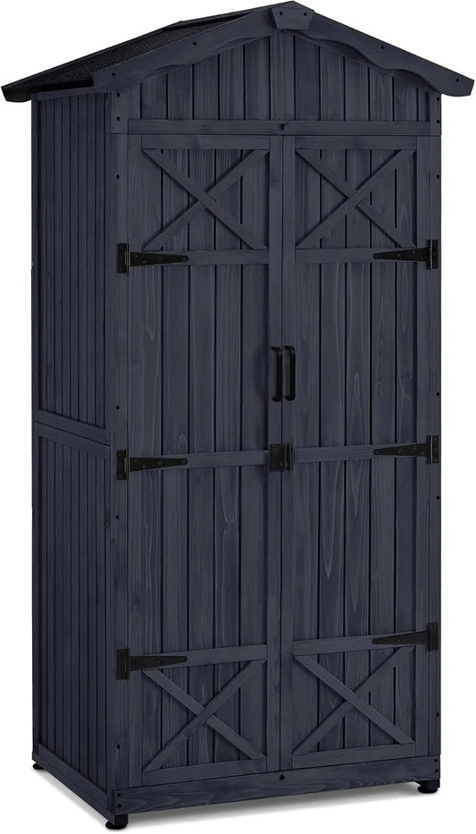 M MCombo Gartenschrank – aus Holz, 74 x 99 x 193 cm, mit Boden, mit Einlegeböden, wetterfest, anthrazit, für Werkzeug und Gartenzubehör