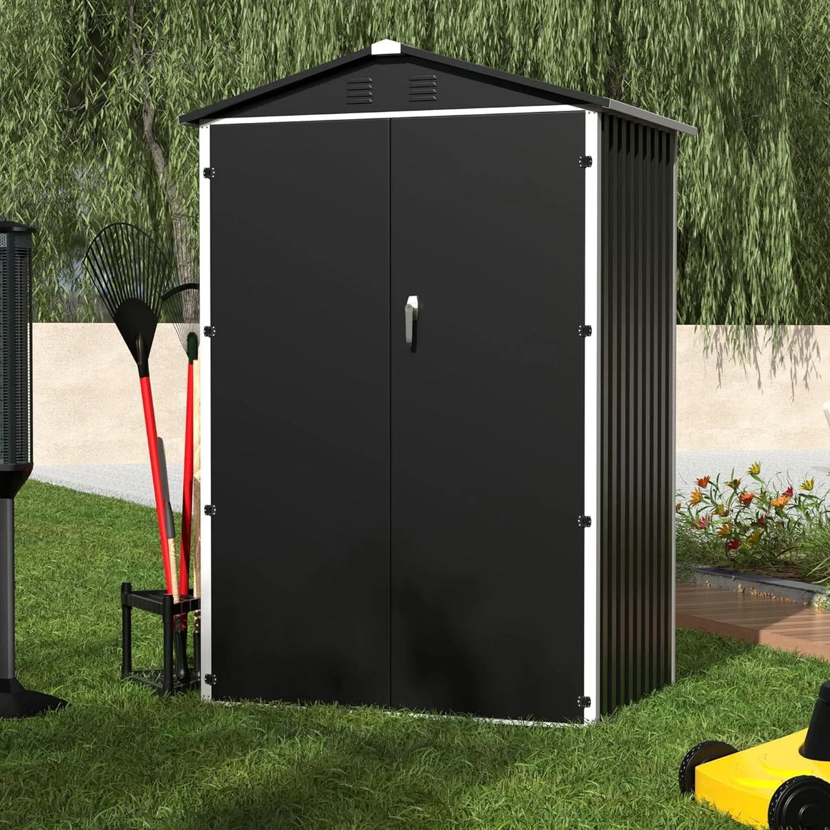 Gerätehaus – aus Metall, 2 m², mit Satteldach, für Gartengeräte, Werkzeug und Außenlagerung, SUPEER