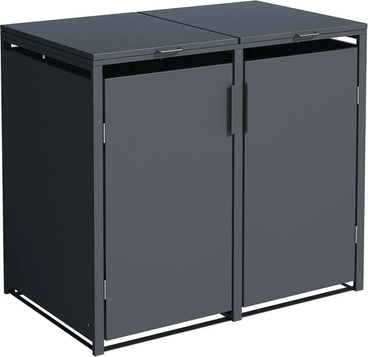 Mülltonnenbox – für 2 Mülltonnen, 120 l, mit Gasdruckfeder, mit Soft-Close, wetterfest, anthrazit, als Sichtschutz und Unterstand für Abfalltonnen