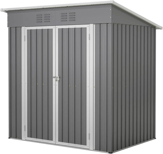 Gerätehaus – aus Metall, 170 x 121 x 182 cm, 3,74 m³, mit Pultdach, wetterfest, grau, für Gartengeräte und Fahrräder