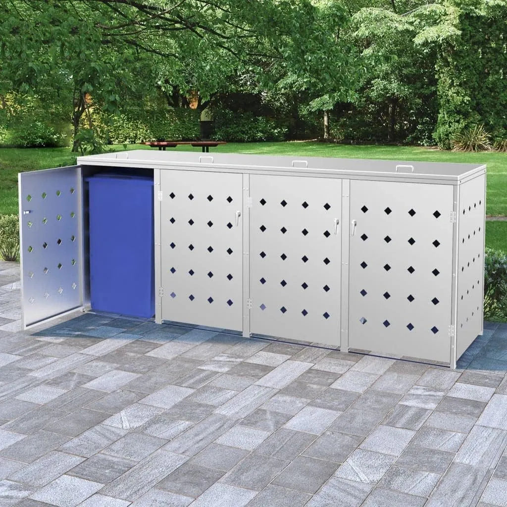 Mülltonnenbox Terrasse – für 4 Mülltonnen, aus Edelstahl, 240 L, abschließbar, mit Belüftung, wetterfest