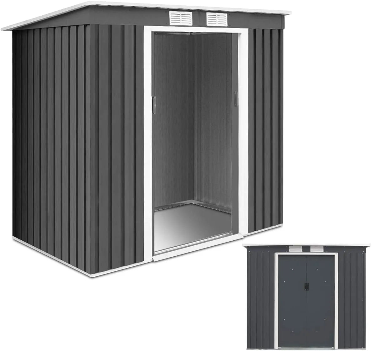 Gerätehaus RELAX4LIFE, aus Metall, 213 x 130 x 173 cm, 4,2 m³, mit Pultdach, mit Schiebetür, mit Fenster, wetterfest, dunkelgrau